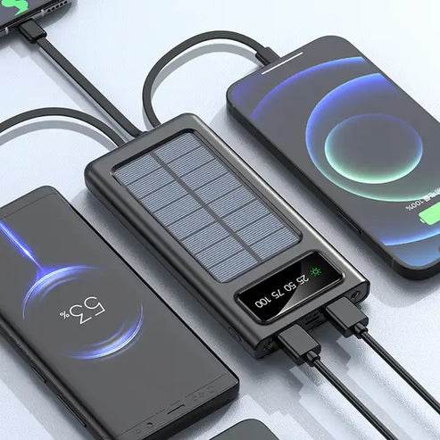 solar power bank 20000cmah, fast charging built in cable