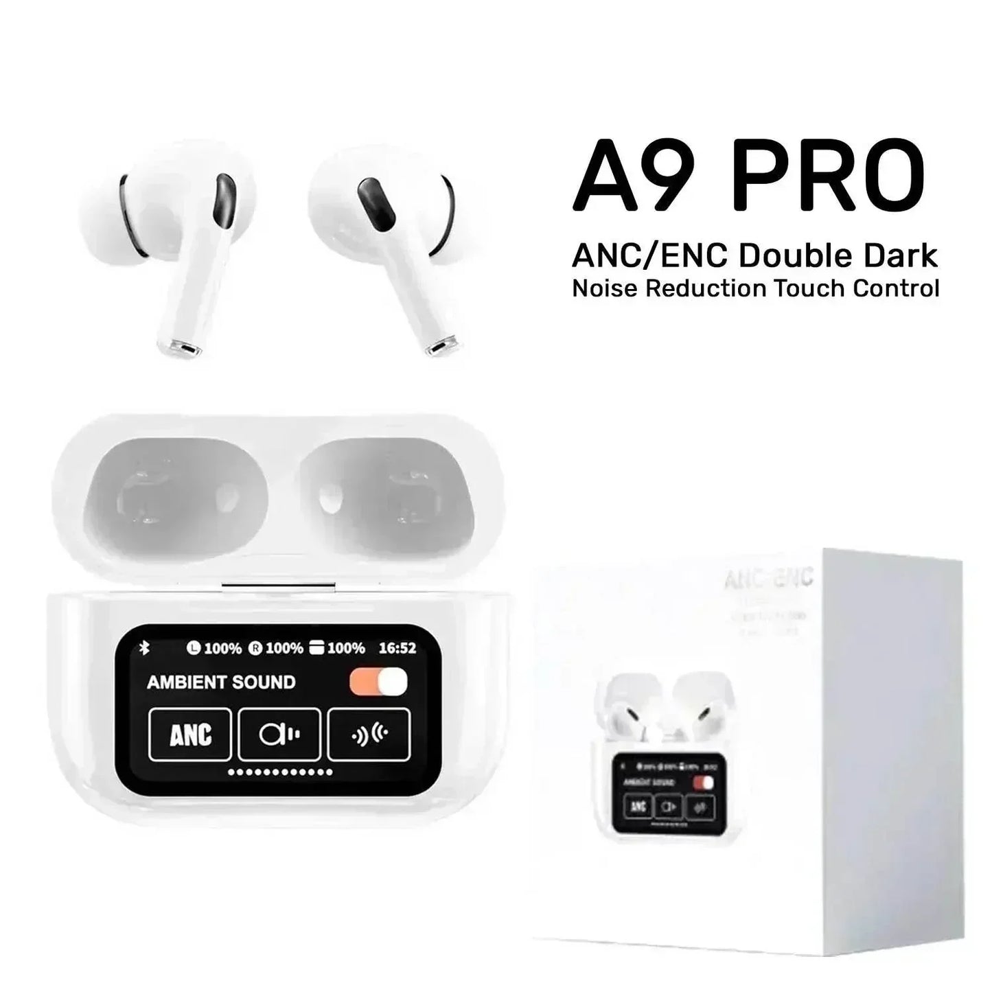 new a9 pro apple airpods anc/enc noise reduction, touch control wireless airbuds