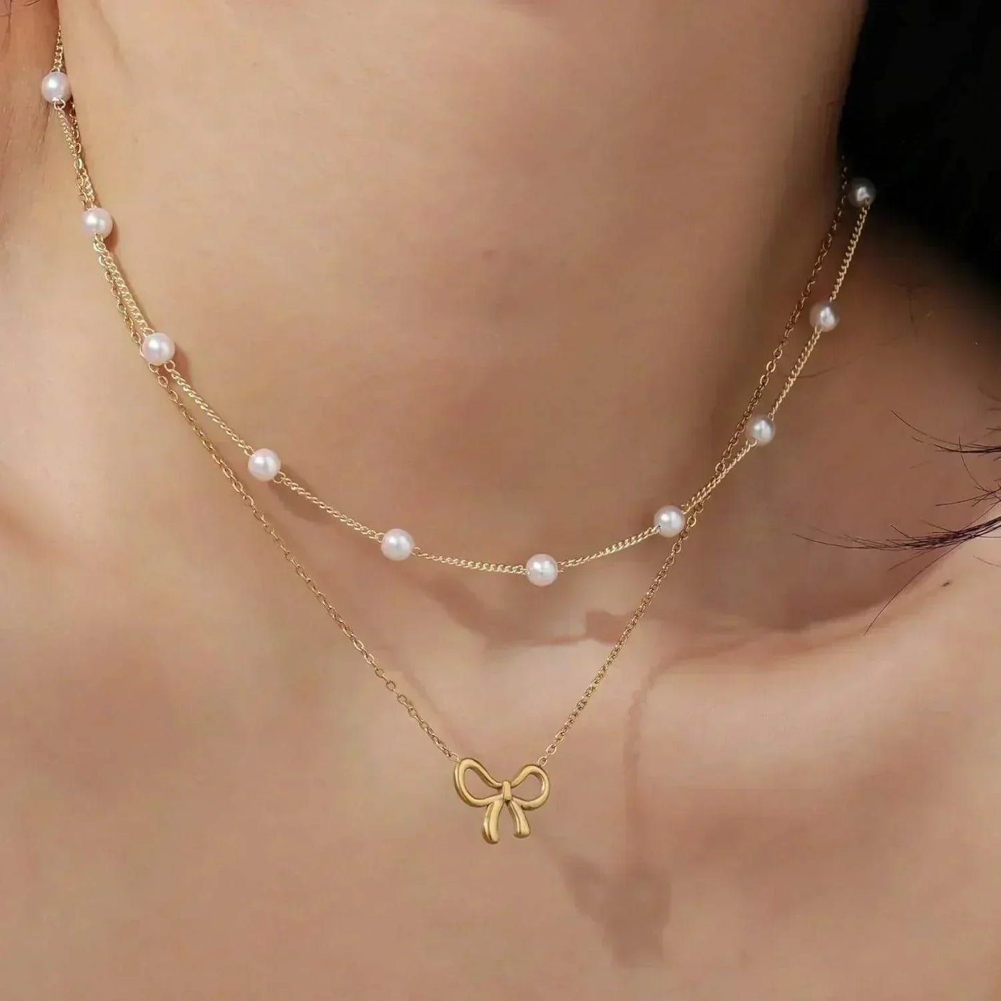 women's minimalist and versatile pearl bow necklace fashion jewelry