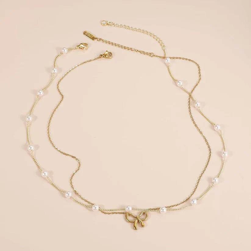 women's minimalist and versatile pearl bow necklace fashion jewelry